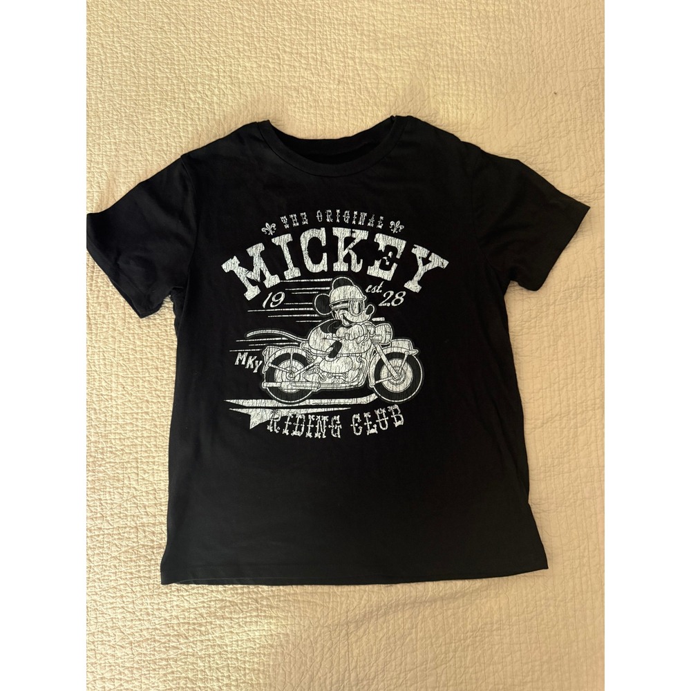 Disney Mickey Mouse Motorcycle Riding Club Black Graphic T Shirt Small
